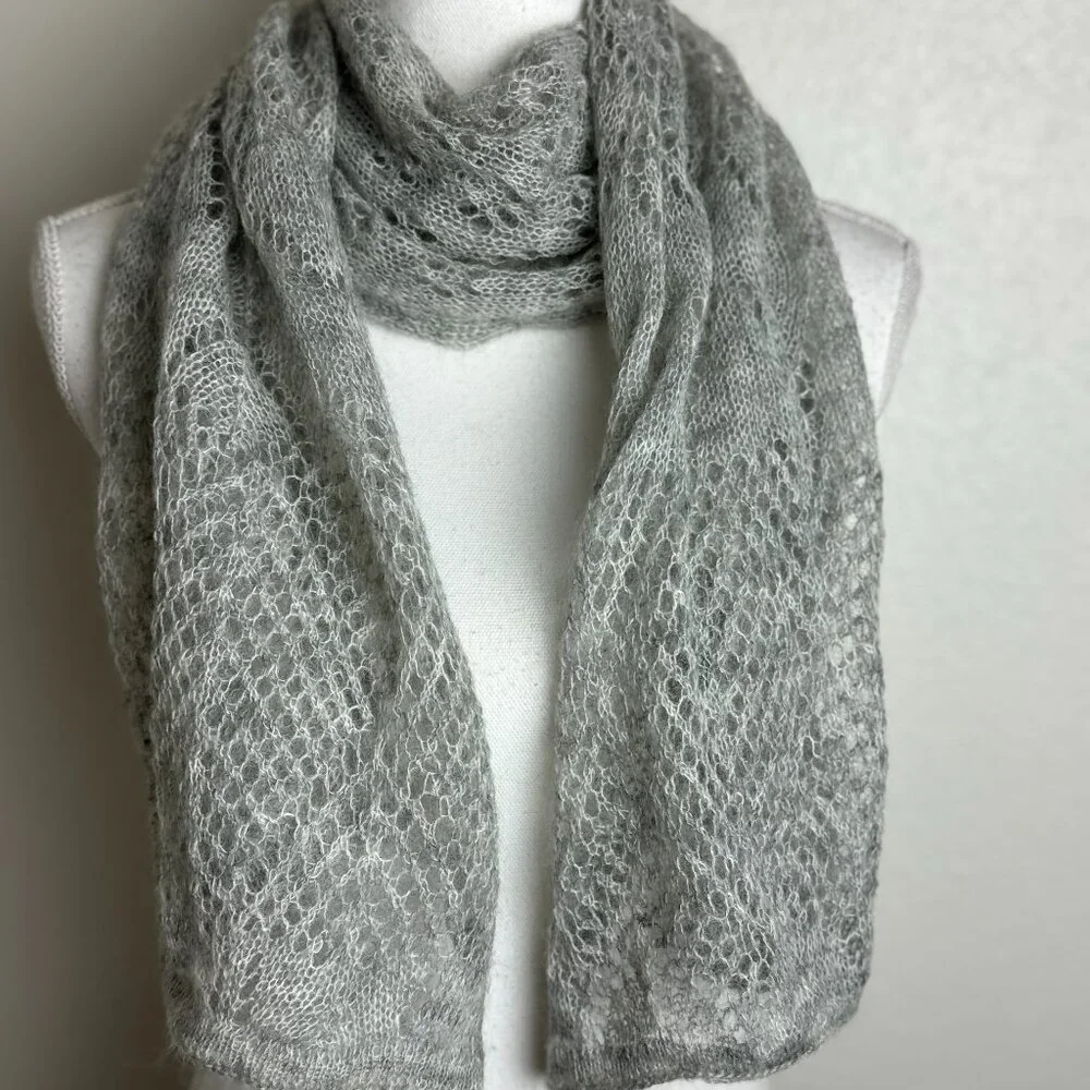 Winter Gray Mohair Blend Openwork Scarf
